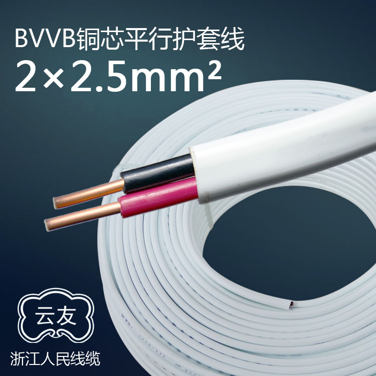 純銅 BVVB2芯2.5平方護(hù)套線明線 100米/卷